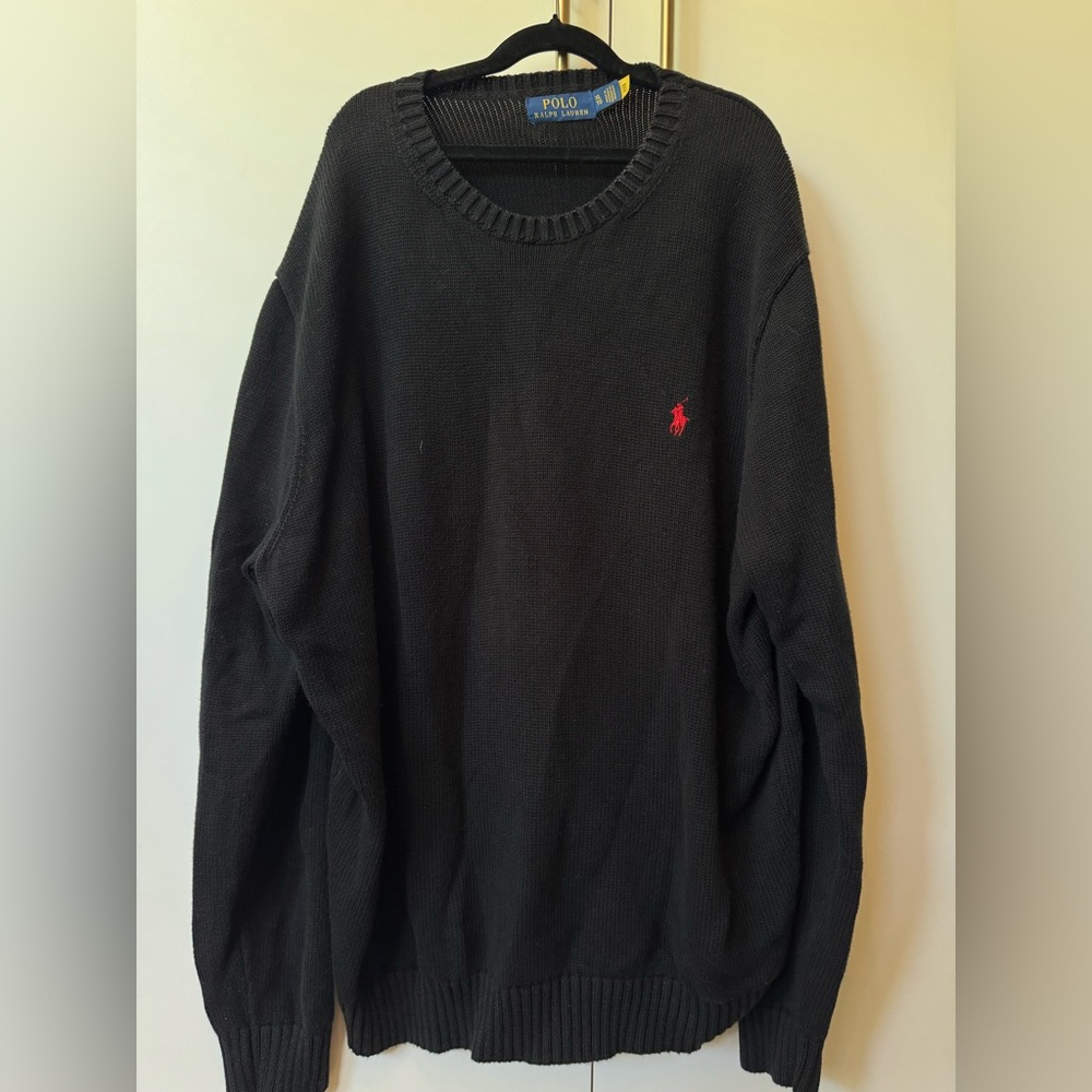 Ralph Lauren Black Crewneck Sweater with Red Pony Logo